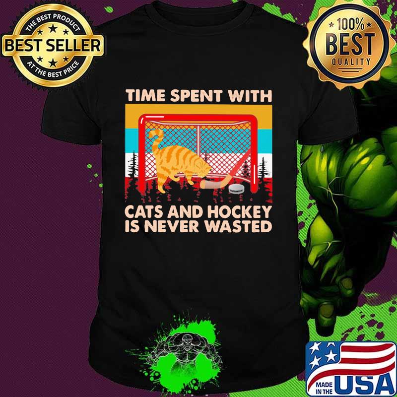 Time Spent With Cats And Hockey Is Never Wasted Vintage Shirt