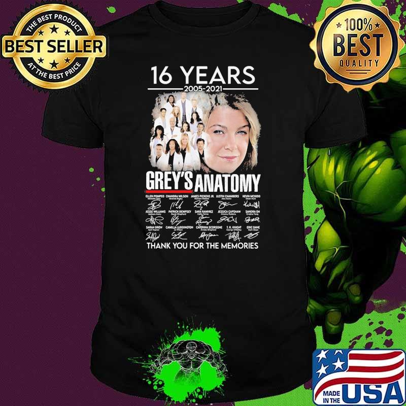 16 Years 2005 2021 Grey’s Anatomy Thank You For The Memories Signature Shirt