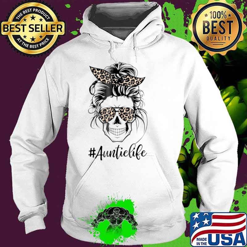 Auntie Life Skull Messy Bun Hair Leopards Shirt Auntie Life Skull Messy Bun Hair Leopards Shirt