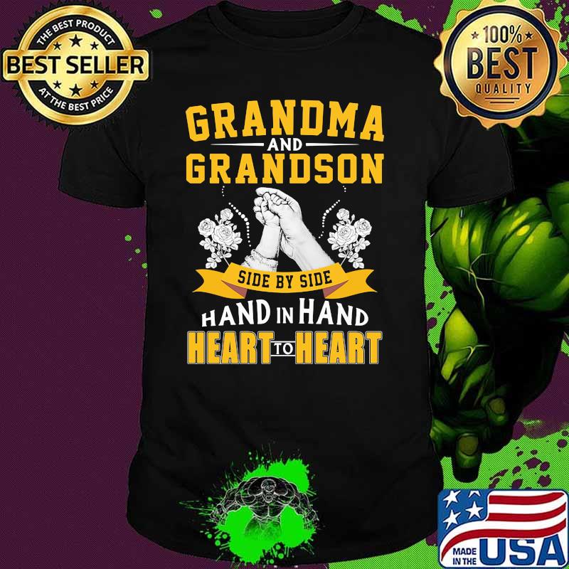 Grandma and Grandson side by side hand in hand heart to heart flowers shirt