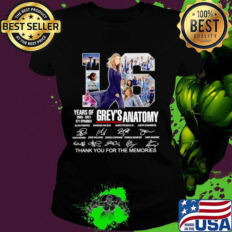 Greys Anatomy 16 Years Of 2005 2021 371 Episodes Thank You For The Memories Signatures Ladies tee Greys Anatomy 16 Years Of 2005 2021 371 Episodes Thank You For The Memories Signatures Ladies tee