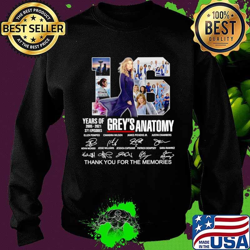 Greys Anatomy 16 Years Of 2005 2021 371 Episodes Thank You For The Memories Signatures Sweater Greys Anatomy 16 Years Of 2005 2021 371 Episodes Thank You For The Memories Signatures Sweater