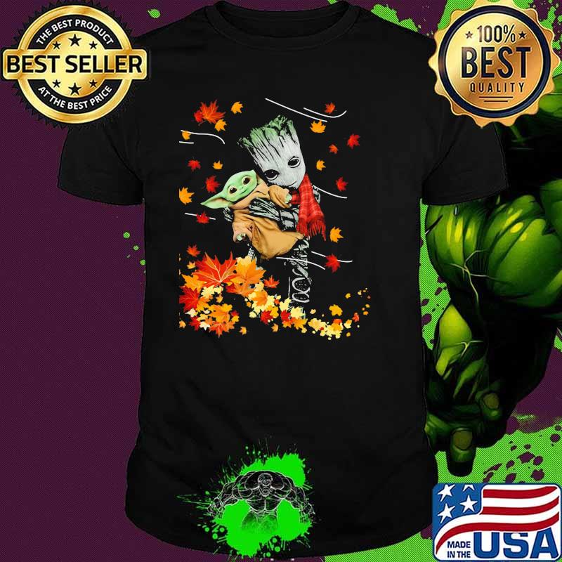 Groot Hug Baby Yoda Maple Leaves Shirt