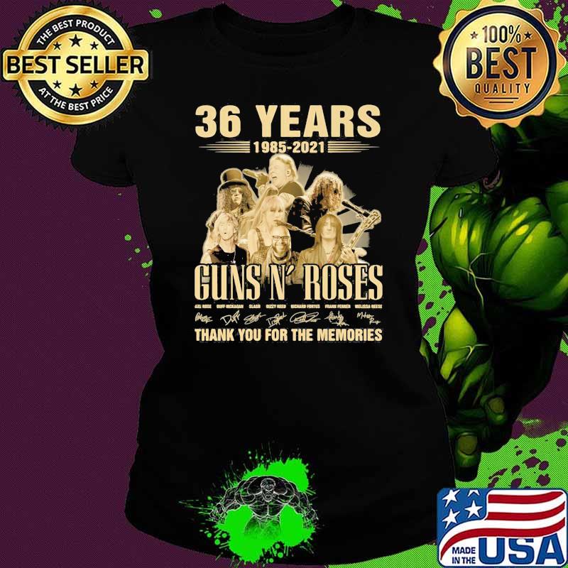 Guns And Roses 36 Years 1985 2021 Thank You For The Memories Signature Shirt Ladies tee Guns And Roses 36 Years 1985 2021 Thank You For The Memories Signature Shirt Ladies tee