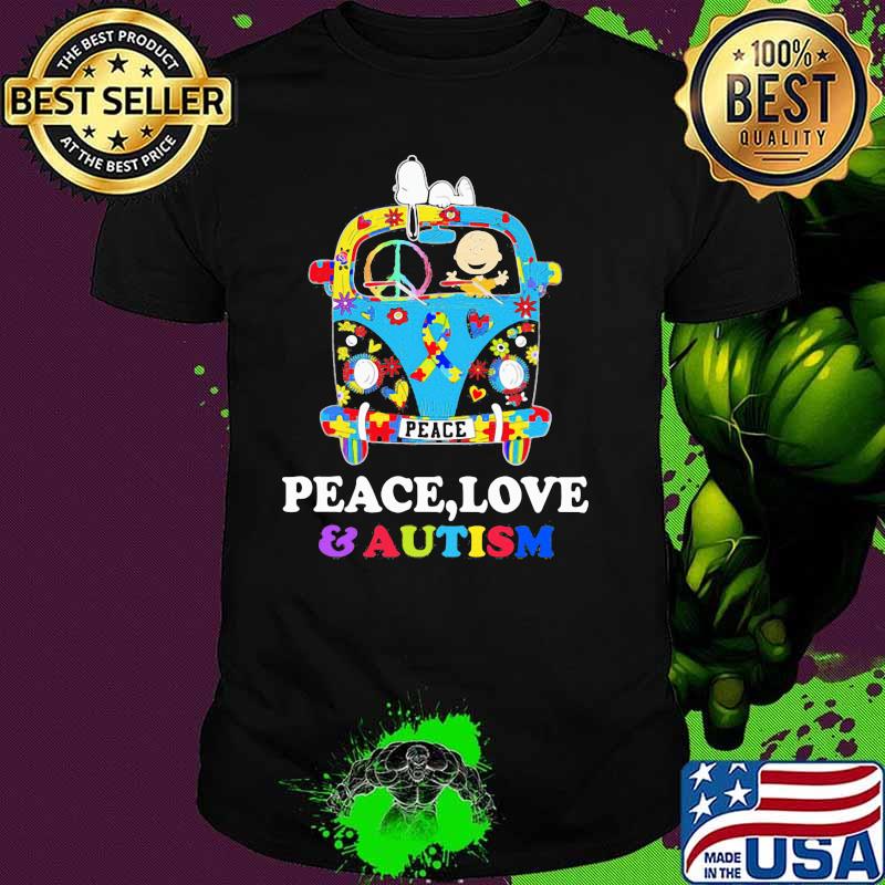 Peace Love And Autism Awareness Bus Snoopy Shirt
