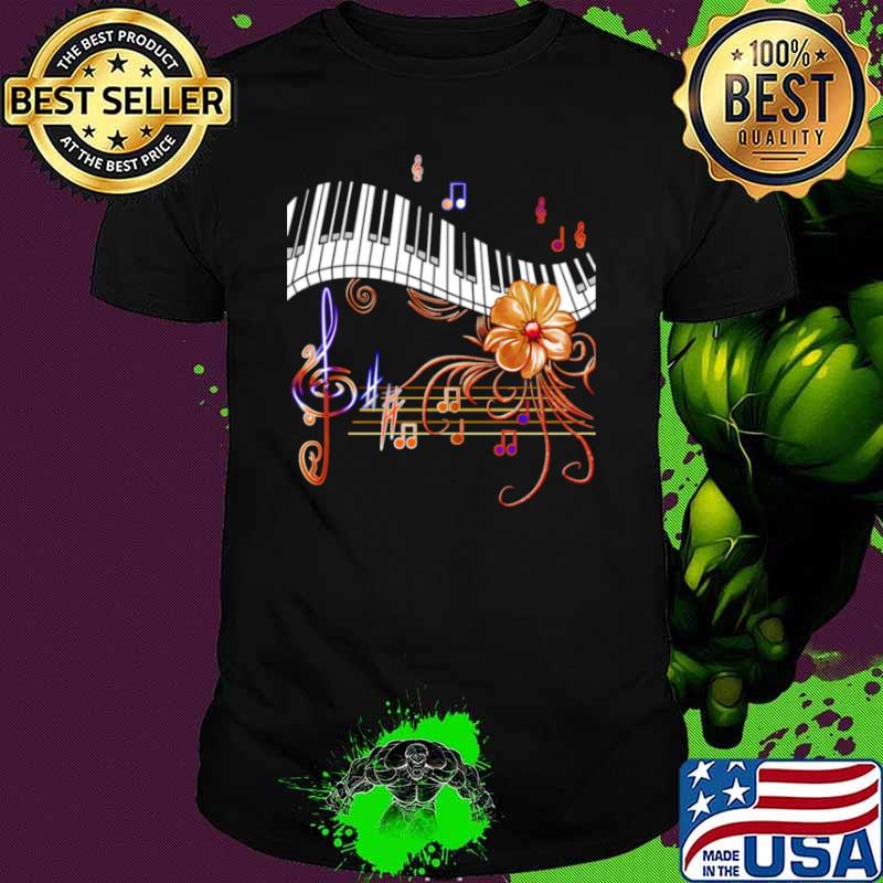 Piano Musically Keyboard Gold Flower Shirt
