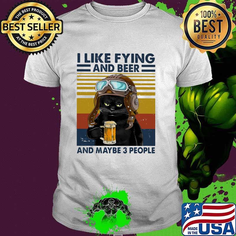 Pilot flying beer and maybe 3 people cat vintage shirt