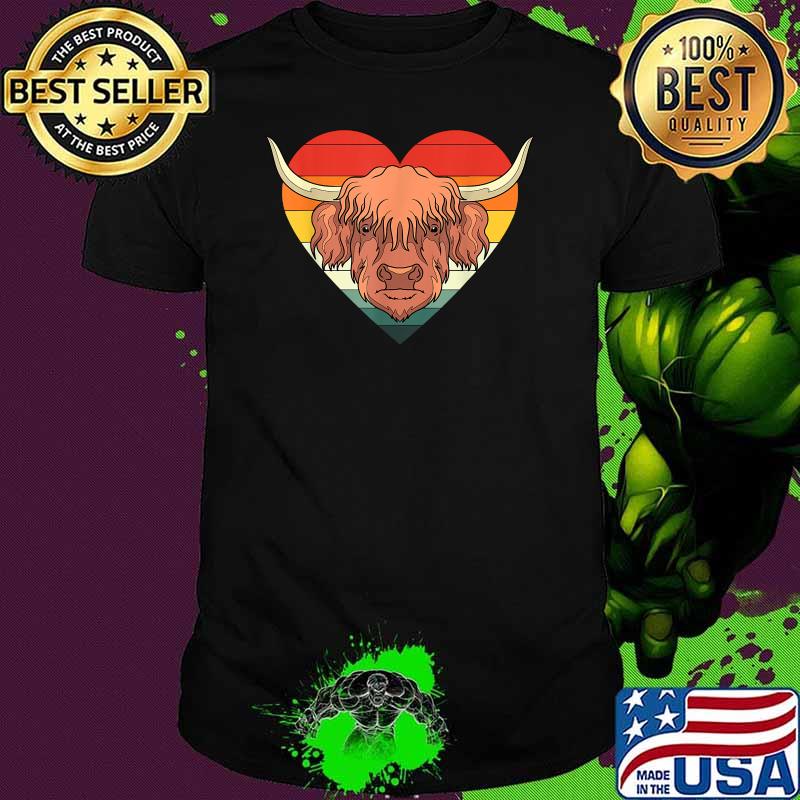 Retro Heart Cattle Highland Cow Vintage Shirt