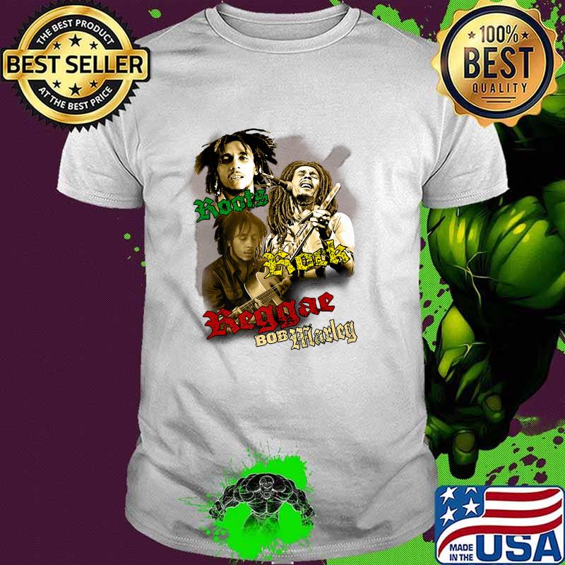 Roots Rock Love Bob Marley Playing Guitar Shirt