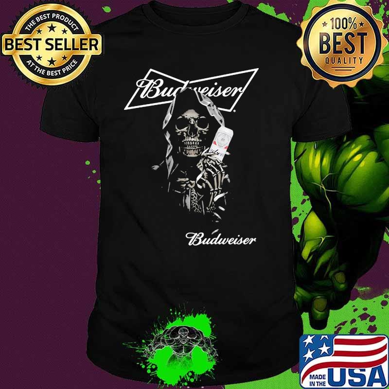 Skull Holding Budweiser Beer Logo Shirt