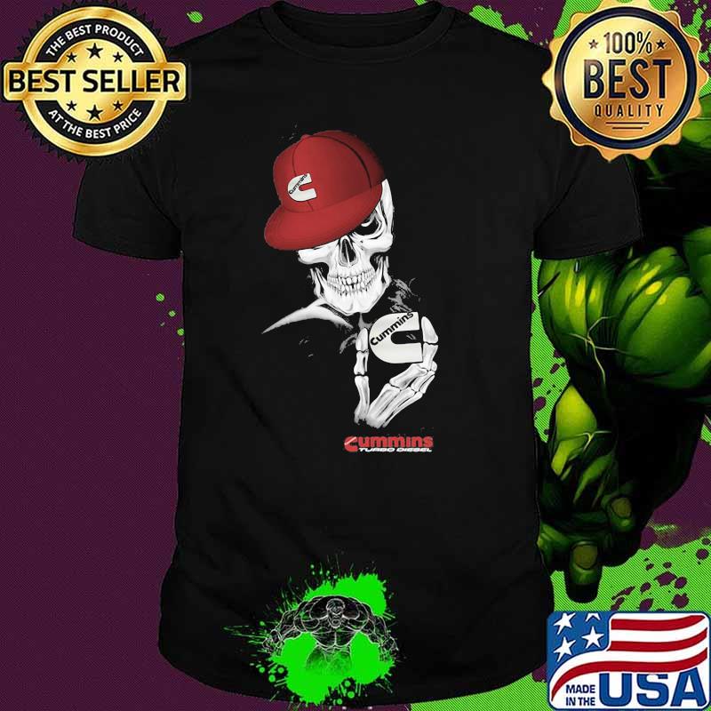 Skull Wear Hat And Holding Cummins Shirt