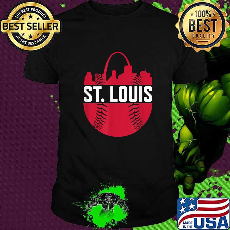 St. Louis Baseball STL Skyline Novelty Cardinal Red Ball Shirt