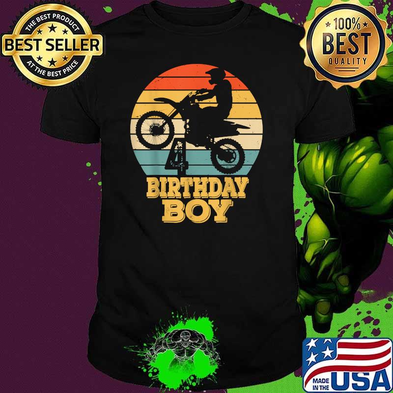 4 Year Old Dirt Bike 4th Birthday Boy Vintage Motocross T-Shirt