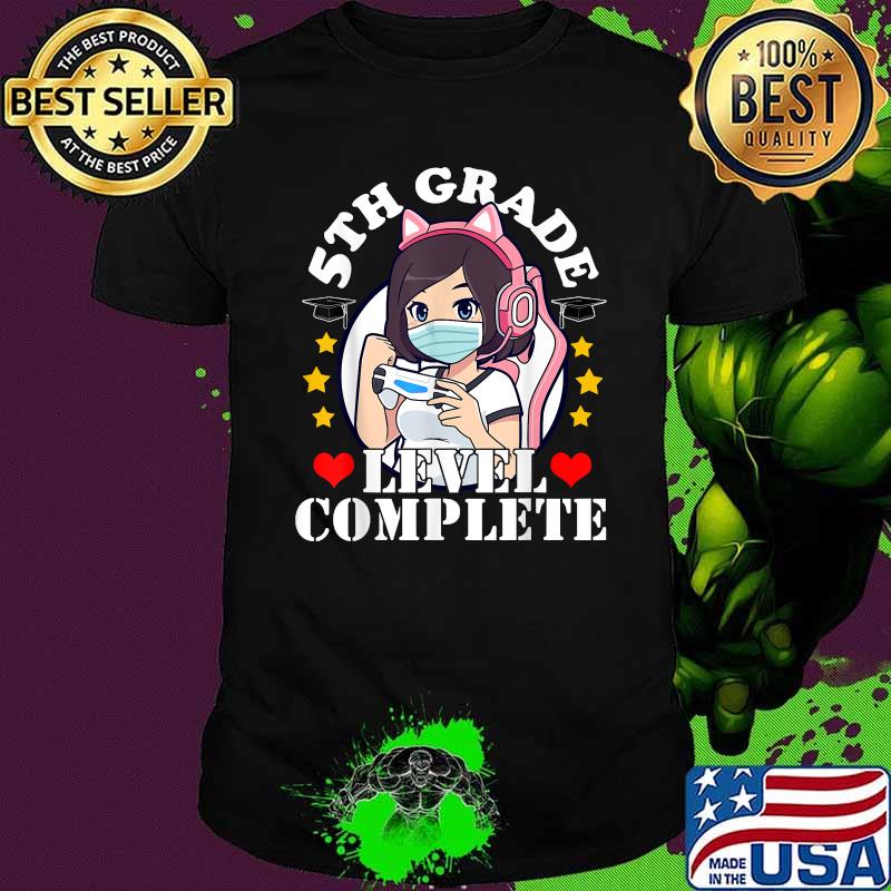 5th Grade Level Complete 2021 Graduation Anime Gaming Girls Mask Shirt
