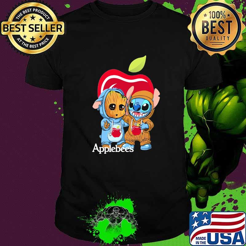 Groot and Stitch With Applebees Logo Shirt