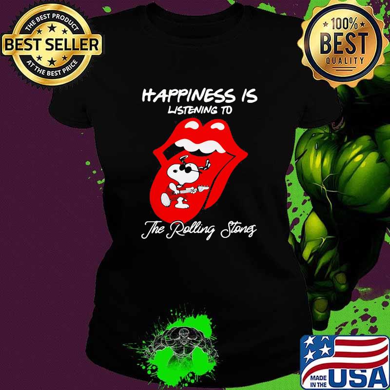 Happiness is listening to the rolling stones snoopy Ladies tee Happiness is listening to the rolling stones snoopy Ladies tee
