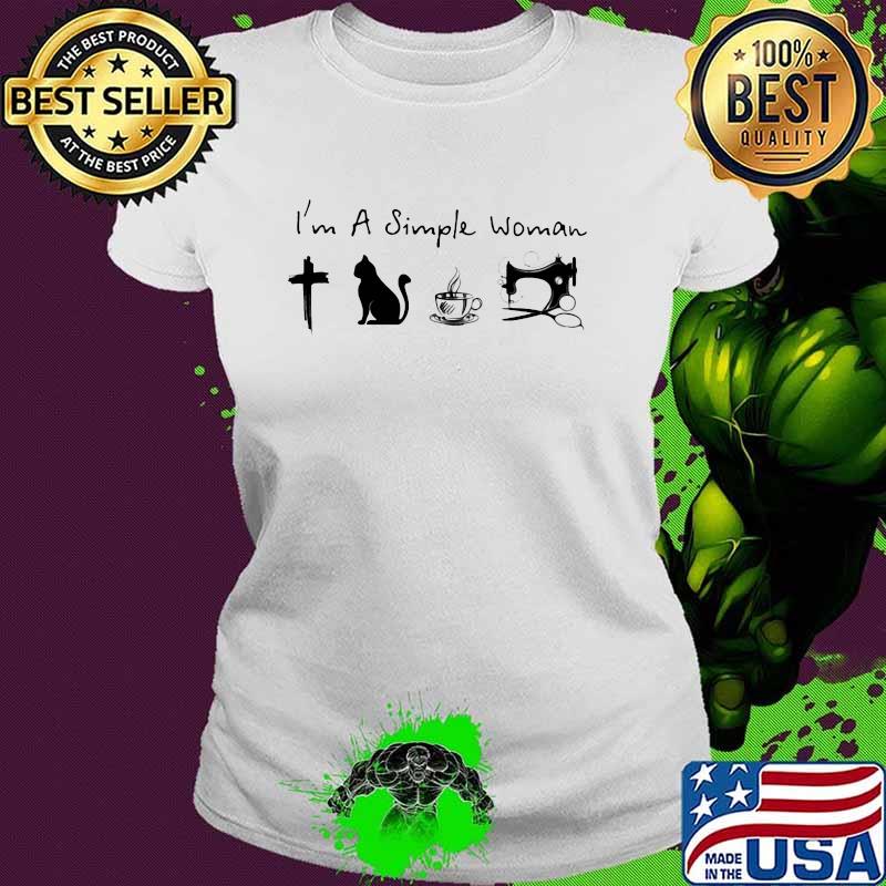 I'm A Simple Woman Jesus Cat Coffee And Sewing Shirt Ladies tee I'm A Simple Woman Jesus Cat Coffee And Sewing Shirt Ladies tee