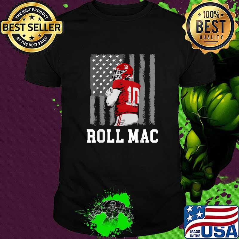 Mac Jones Alabama Roll Mac Jones Red American Flag Football T-Shirt