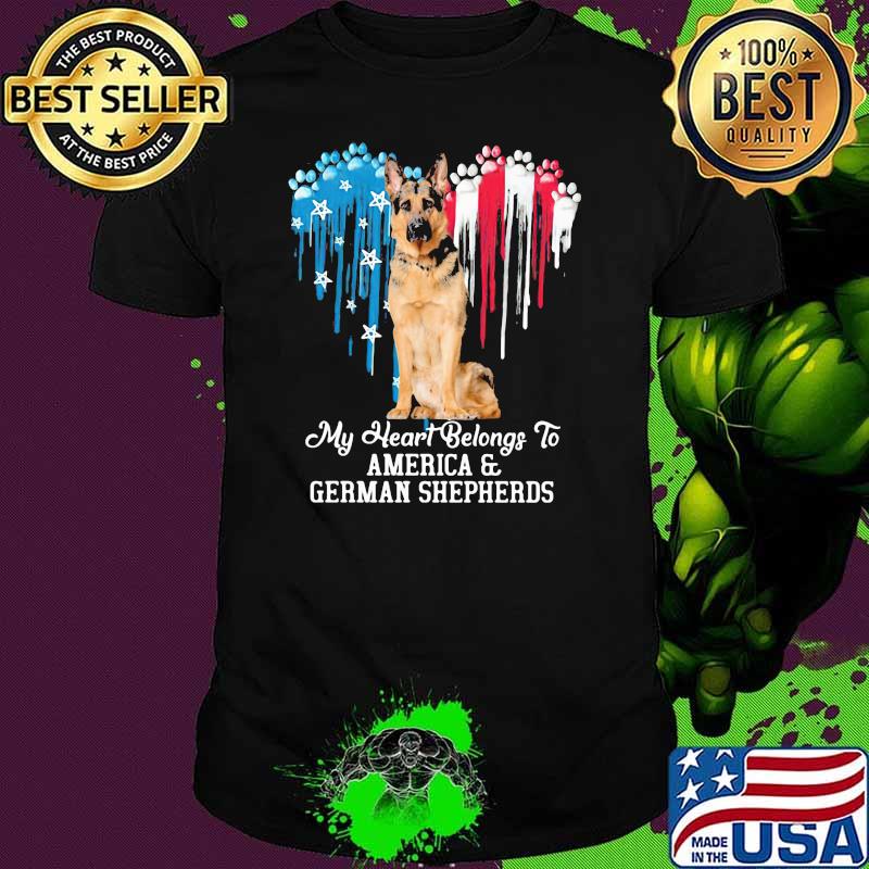 My Heart Belong To America And German Shepherd My Heart American Flag Shirt