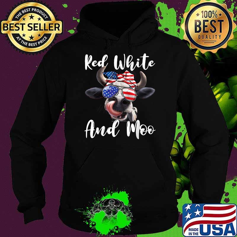 Red White and Moo Cow Messy Bun USA Flag 4th of July T-Shirt Hoodie Red White and Moo Cow Messy Bun USA Flag 4th of July T-Shirt Hoodie