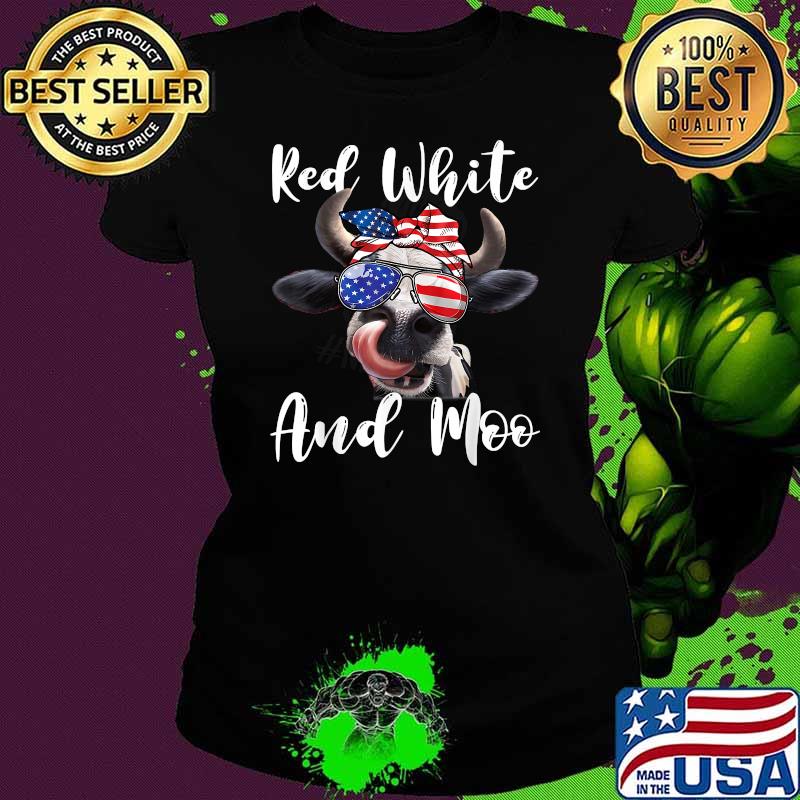Red White and Moo Cow Messy Bun USA Flag 4th of July T-Shirt Ladies tee Red White and Moo Cow Messy Bun USA Flag 4th of July T-Shirt Ladies tee