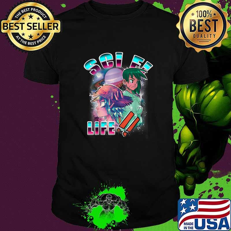 Sci Fi Life Anime Cyberpunk Girls with Planet Saturn T-Shirt