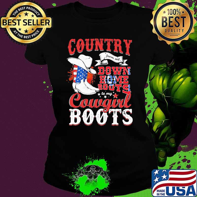 Tennessee Country Down Home Roots Cowgirl Boots American Flag Shirt Ladies tee Tennessee Country Down Home Roots Cowgirl Boots American Flag Shirt Ladies tee