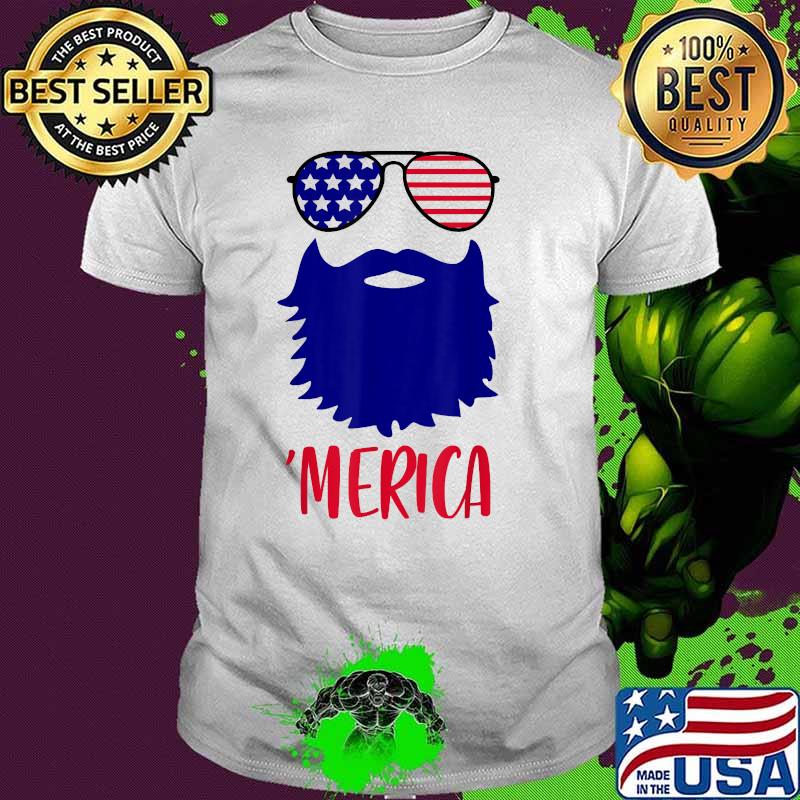 4th Of July Boys Bearded Men Dad Merica American Flag Sunglasses T-Shirt 4th Of July Boys Bearded Men Dad Merica American Flag Sunglasses T-Shirt