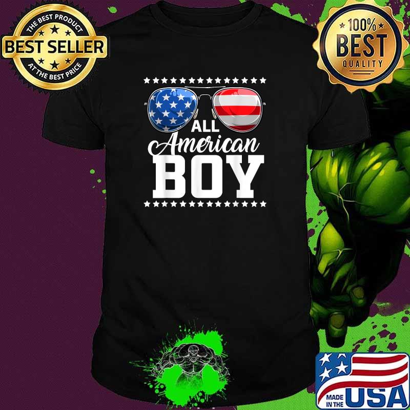 ALL AMERICAN BOY USA Flag Patriotic sunglasses T-Shirt