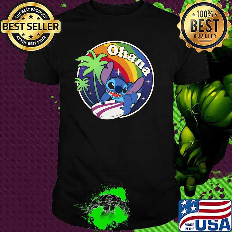 Disney Lilo & Stitch On A Surfboard Rainbow Waves Shirt