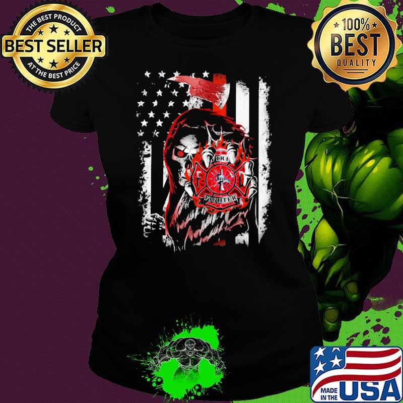 Firefighter American Flag Skull Shirt Ladies tee Firefighter American Flag Skull Shirt Ladies tee