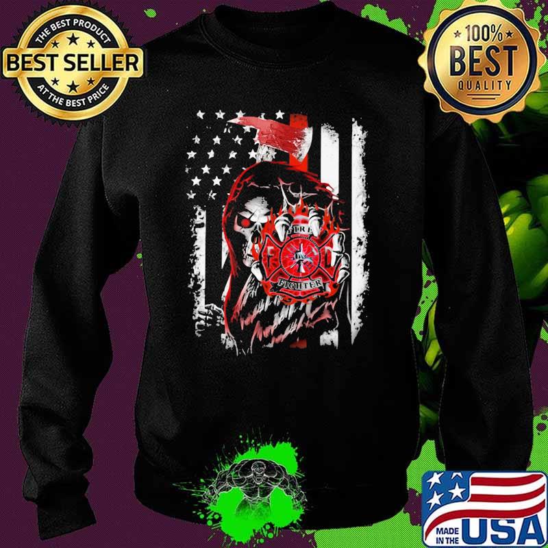 Firefighter American Flag Skull Shirt Sweater Firefighter American Flag Skull Shirt Sweater