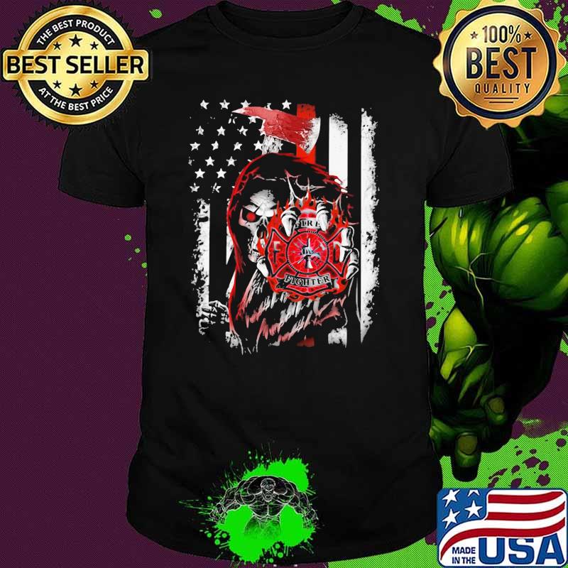 Firefighter American Flag Skull Shirt