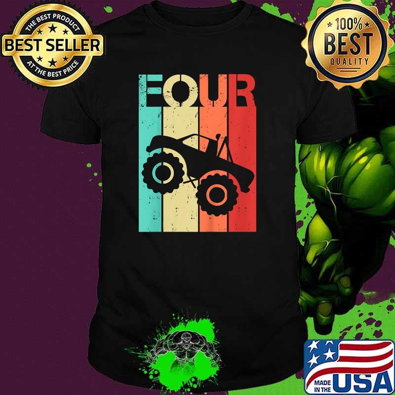Four 4 Year Old Monster Truck Birthday 4th Vintage T-Shirt