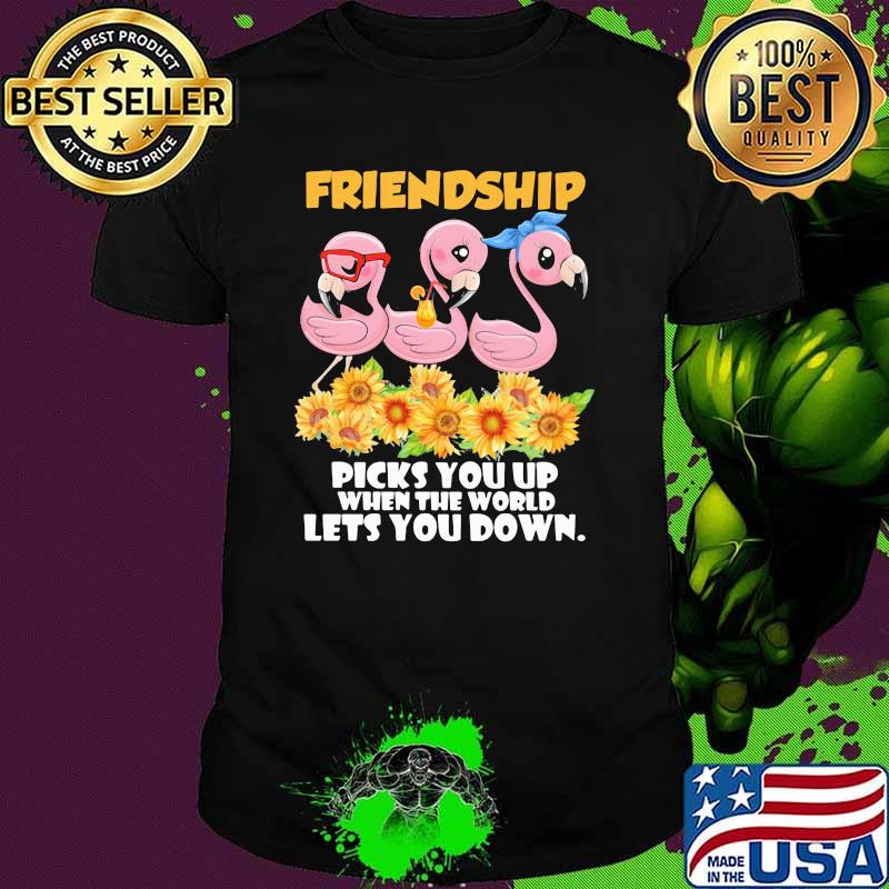 Friendship Picks You Up When The World Lets You Down Flamingo Sunflower Shirt