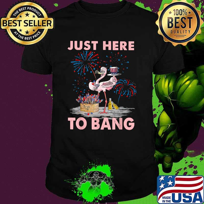 Just Here To Bang Firework Flamingos 4Th July American Flag T-Shirt