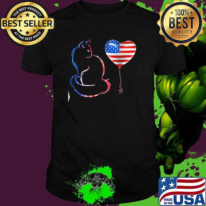 Love Cat balloon american flag shirt