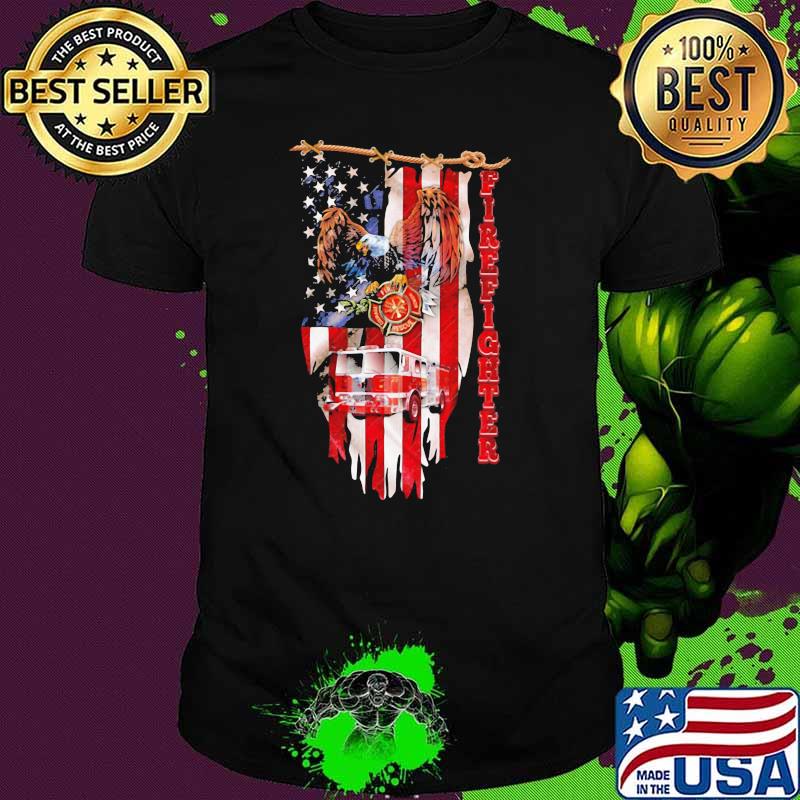 Love Firefighter Eagle Amrican Flag Shirt