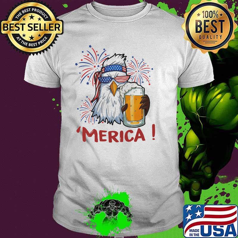 Merica Eagle Happy 4th Of July Beer Firework Shirt