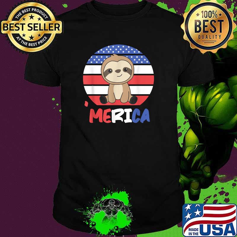 Merica Funny Sloths 4th Of July American Flag Fault T-Shirt