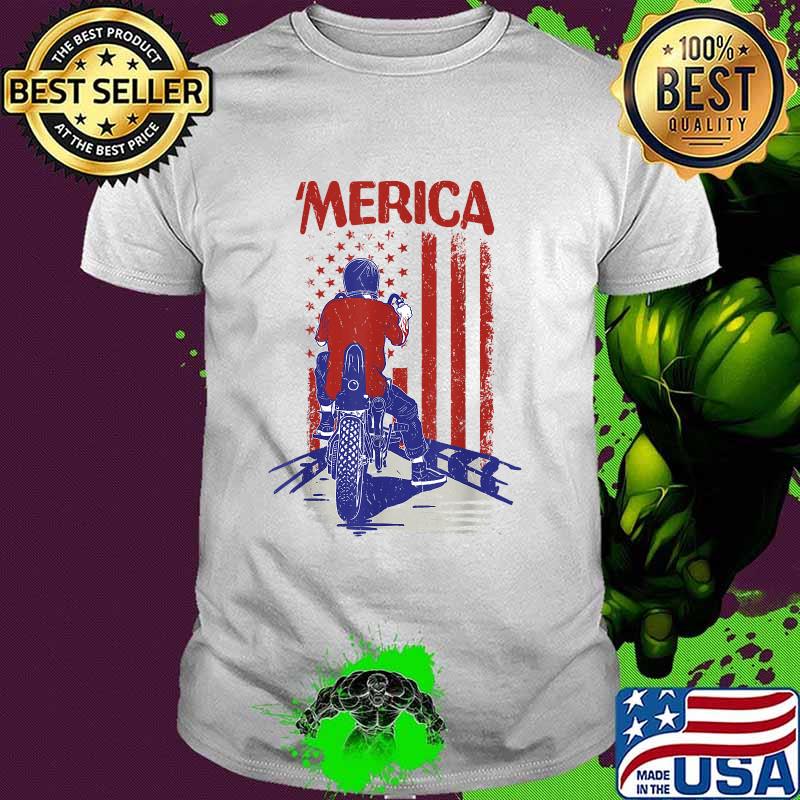 Merica Motorcycle American Flag Awesome 4th Of July Tshirt