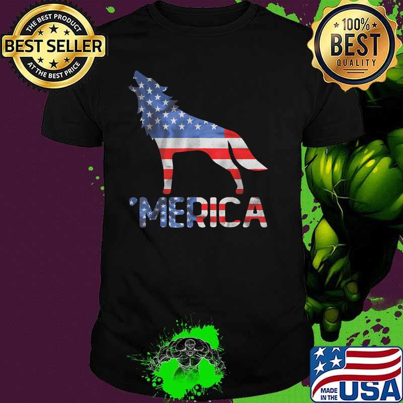 Merica Wolf Usa American Flag 4th Of July Patriotic T-Shirt