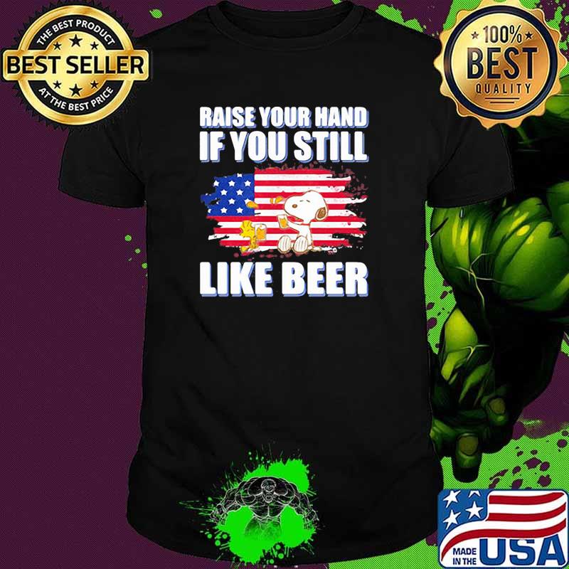 Raise your hand if you still like beer snoopy and woodstock american flag shirt