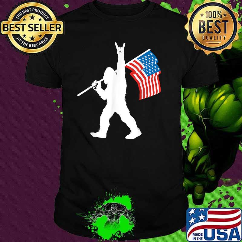 Sasquatch Rock and Roll USA Flag for Bigfoot Believers T-Shirt