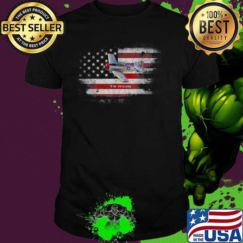 T-6 Texan Tech Drawing WWII Airplane Trainer Flag Pilot Vet T-Shirt