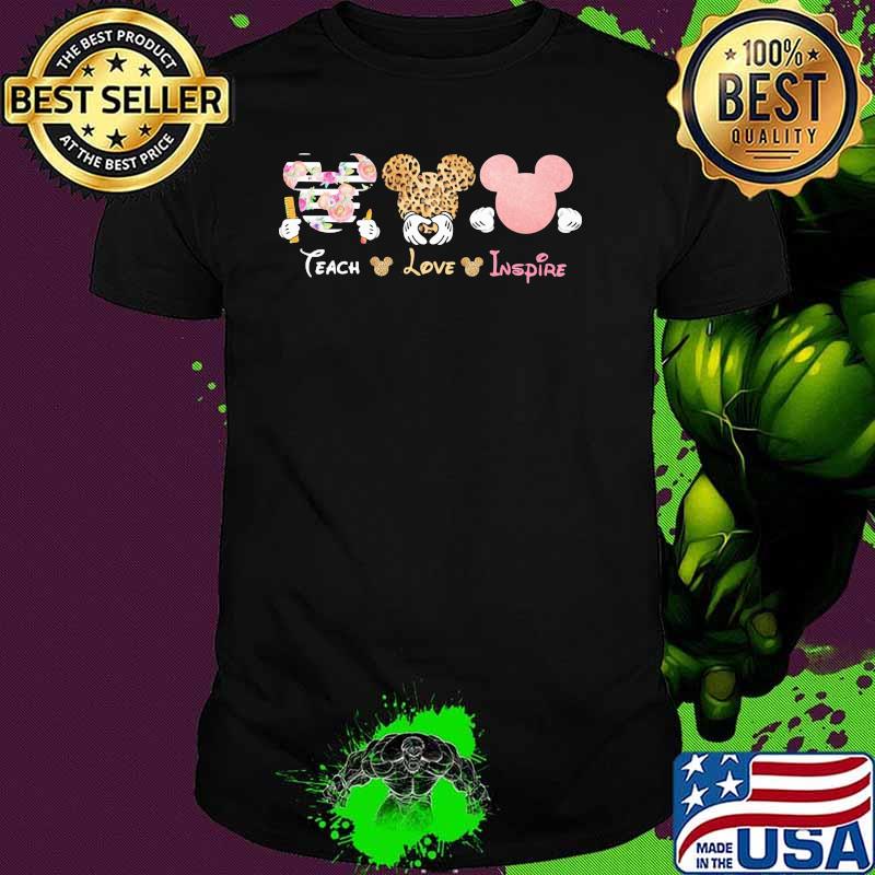 Teacher Love Inspire Mickey Flower Lepoard Shirt