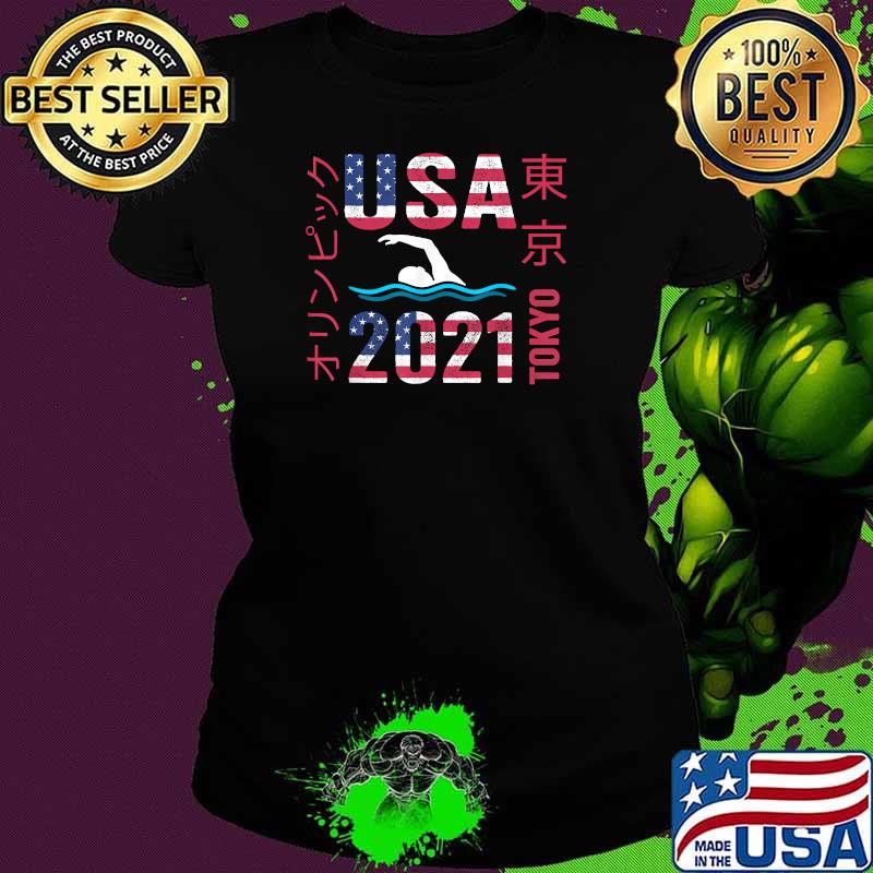 Tokyo Olympic 2021 USA Team swimming American Flag T-Shirt Ladies tee Tokyo Olympic 2021 USA Team swimming American Flag T-Shirt Ladies tee