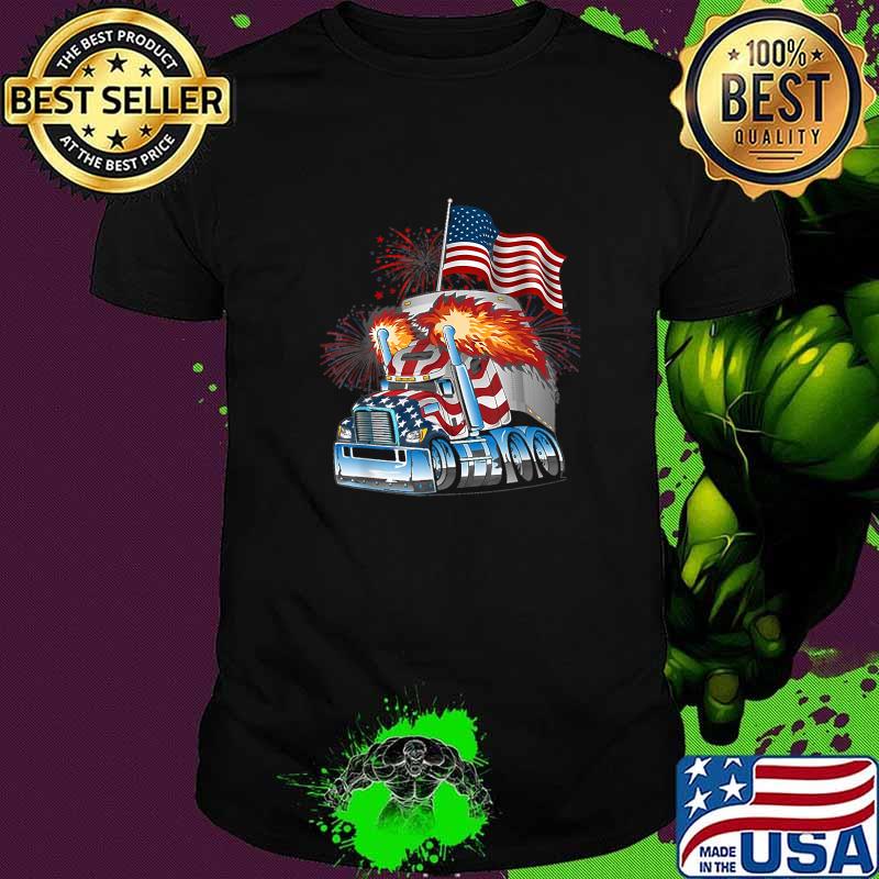 Truck American Flag Trucker Fireworks 4th July Independence T-Shirt