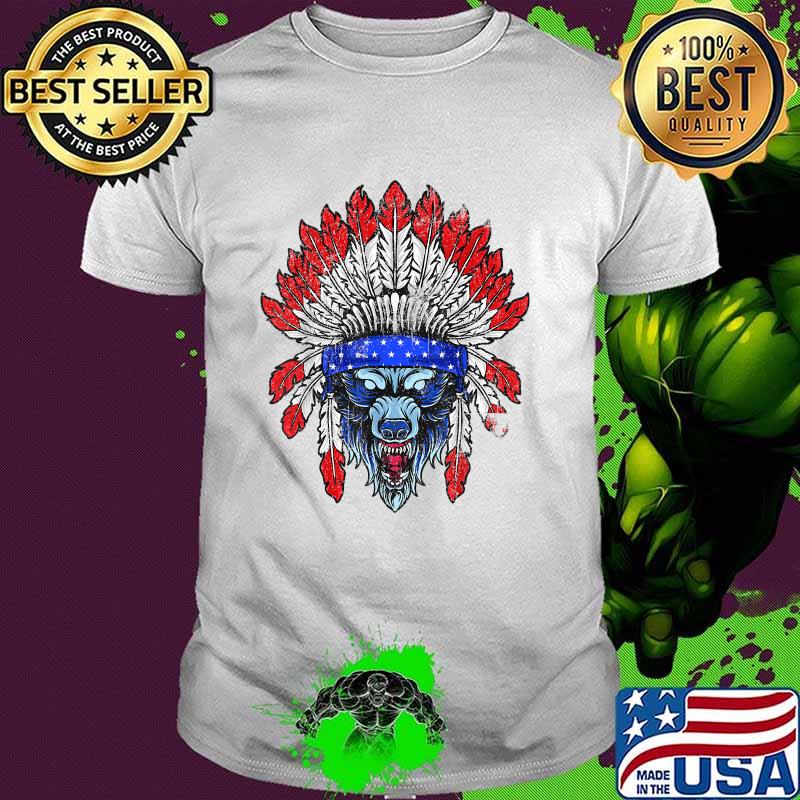 4th Of July Wolf Native American Flag T-Shirt