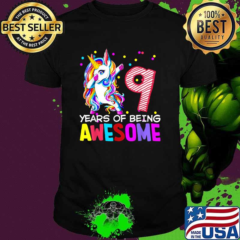 9 Years Of Being Awesome Unicorn Dabbing Bday T-Shirt 9 Years Of Being Awesome Unicorn Dabbing Bday T-Shirt